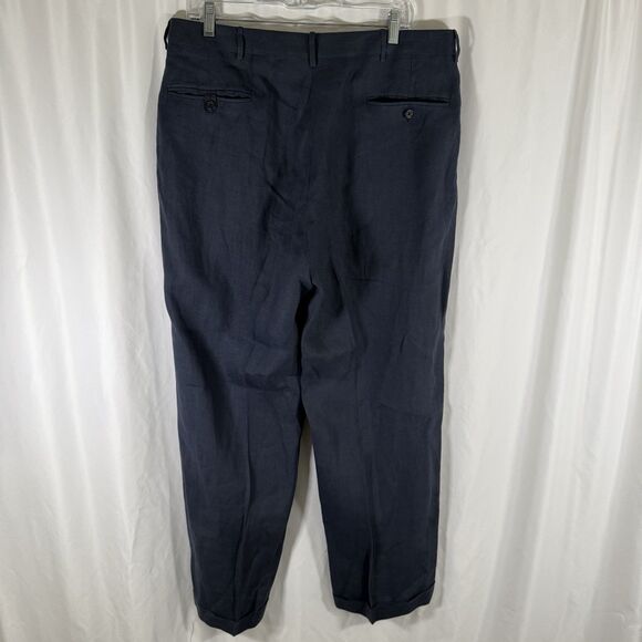 Polo by Ralph Lauren 100% Flax Pants 36 Blue Pleated Blue Label Linen Made Italy - Picture 9 of 11